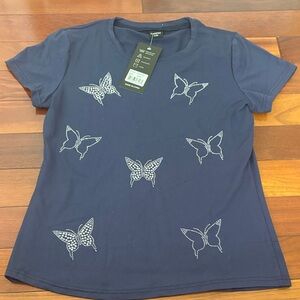 Navy Blue Butterfly Embellished Women's Top